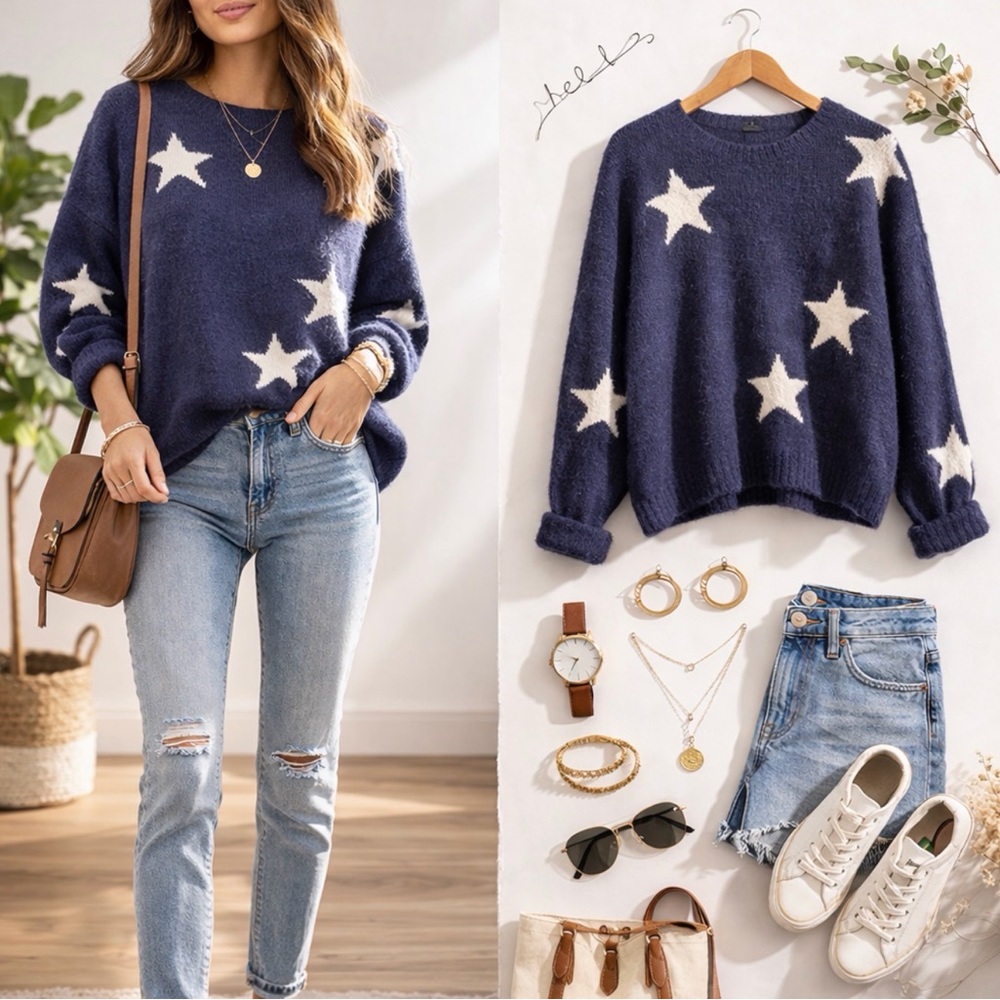 Rails Perci Navy Blue Star Sweater Size XS - Picture 2 of 11